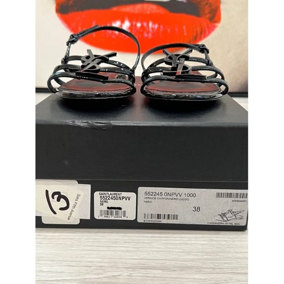 SAINT LAURENT Cassandre YSL Logo Flat Patent Leather Sandals - Picture 5 of 10